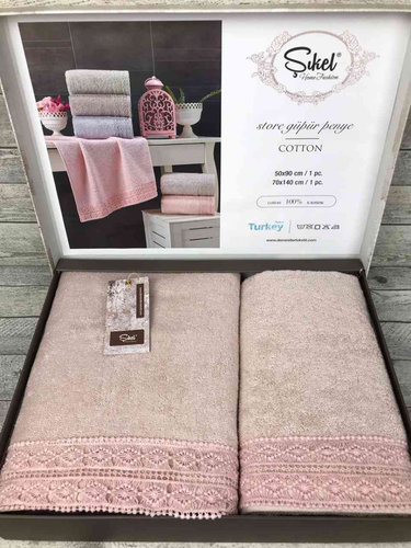 Подарочный набор полотенец для ванной 50х90, 70х140 Sikel KOZA хлопковая махра розовый, фото, фотография