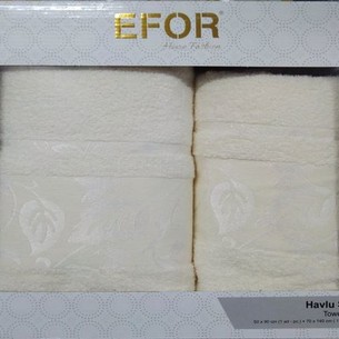 Подарочный набор полотенец для ванной 50х90, 70х140 Efor FLOSLU YAPRAK хлопковая махра кремовый