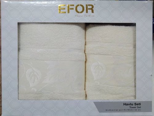 Подарочный набор полотенец для ванной 50х90, 70х140 Efor FLOSLU YAPRAK хлопковая махра кремовый, фото, фотография
