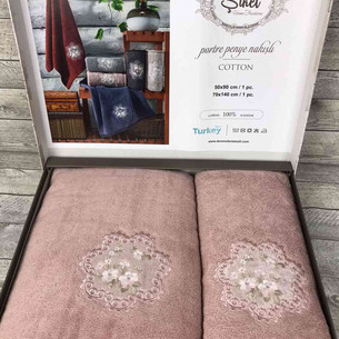 Подарочный набор полотенец для ванной 50х90, 70х140 Sikel PORTRE хлопковая махра розовый