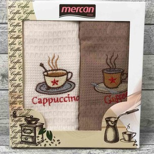 Подарочный набор кухонных полотенец 2 шт. Mercan хлопковая вафля кофе (кремовый/кофейный) 45х65