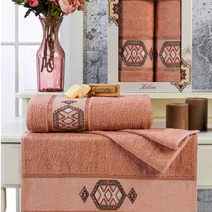 Подарочный набор полотенец для ванной 50х90, 70х140 Merzuka KILIM хлопковая махра оранжевый