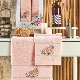 Подарочный набор полотенец для ванной 50х90, 70х140 Merzuka EVA хлопковая махра пудра