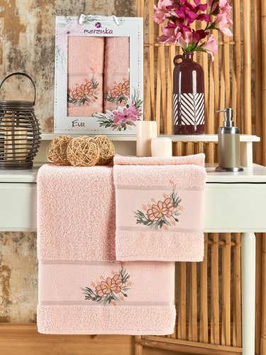 Подарочный набор полотенец для ванной 50х90, 70х140 Merzuka EVA хлопковая махра пудра, фото, фотография