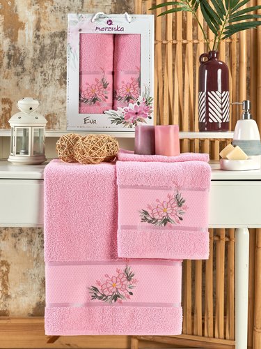 Подарочный набор полотенец для ванной 50х90, 70х140 Merzuka EVA хлопковая махра розовый, фото, фотография