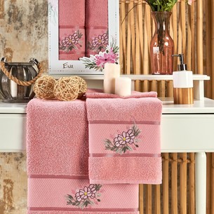 Подарочный набор полотенец для ванной 50х90, 70х140 Merzuka EVA хлопковая махра брусничный