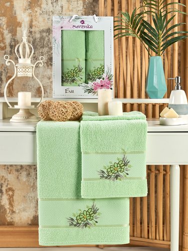 Подарочный набор полотенец для ванной 50х90, 70х140 Merzuka EVA хлопковая махра фисташковый, фото, фотография