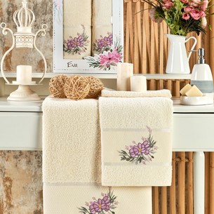 Подарочный набор полотенец для ванной 50х90, 70х140 Merzuka EVA хлопковая махра экрю