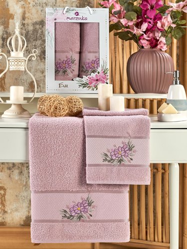 Подарочный набор полотенец для ванной 50х90, 70х140 Merzuka EVA хлопковая махра светло-розовый, фото, фотография
