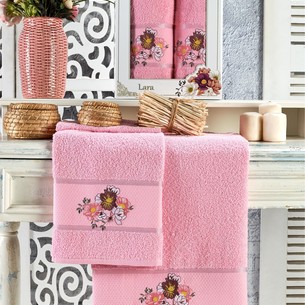Подарочный набор полотенец для ванной 50х90, 70х140 Merzuka LARA хлопковая махра розовый