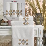 Подарочный набор полотенец для ванной 50х90(2), 70х140(1) Meteor HELIX хлопковая махра кремовый, фото, фотография