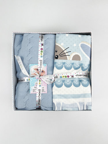 Постельное белье для новорожденных с пледом First Choice GINNY бамбуковый сатин blue, фото, фотография