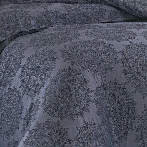 Постельное белье Karven TIARA бамбуковый сатин-жаккард тёмно-серый евро, фото, фотография