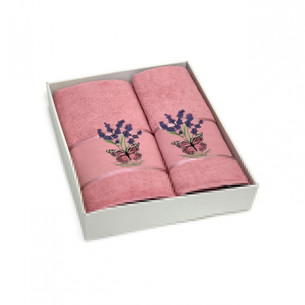Подарочный набор полотенец для ванной 50х90, 70х140 Karven LAVANTA KELEBEK хлопковая махра сухая роза