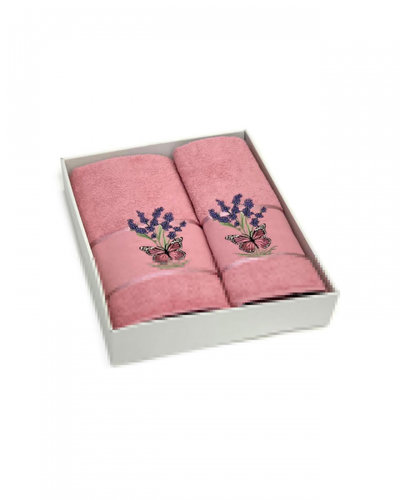 Подарочный набор полотенец для ванной 50х90, 70х140 Karven LAVANTA KELEBEK хлопковая махра сухая роза, фото, фотография