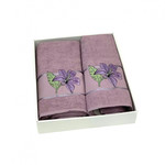 Подарочный набор полотенец для ванной 50х90, 70х140 Karven ZAMBAK хлопковая махра лиловый, фото, фотография