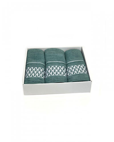 Подарочный набор полотенец для ванной 50х90(2), 70х140(1) Karven TILE хлопковая махра изумрудный, фото, фотография