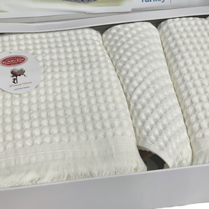 Подарочный набор полотенец для ванной 3 пр. Karven WAFFLE хлопковая вафля кремовый