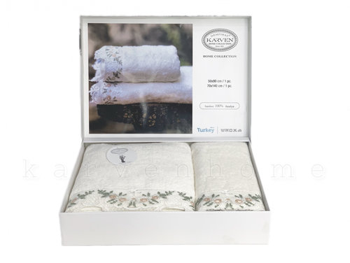 Подарочный набор полотенец для ванной 50х90, 70х140 Karven KANAVICE бамбуковая махра кремовый, фото, фотография