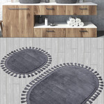 Набор ковриков для ванной Karven POST DOKUMA OVAL SACAKLI мех антрацит, фото, фотография
