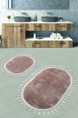 Набор ковриков для ванной Karven POST DOKUMA OVAL SACAKLI мех капучино, фото, фотография