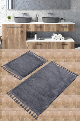 Набор ковриков для ванной Karven POST DOKUMA SACAKLI мех антрацит, фото, фотография