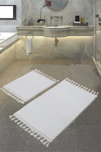Набор ковриков для ванной Karven POST DOKUMA SACAKLI мех белый, фото, фотография