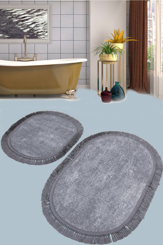 Набор ковриков для ванной Karven BUKET SACAKLI OVAL жаккард серый, фото, фотография