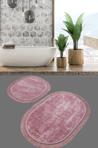 Набор ковриков для ванной Karven BUKET SACAKLI OVAL жаккард пудровый, фото, фотография