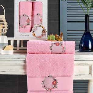 Подарочный набор полотенец для ванной 50х90, 70х140 Merzuka CEREMONY хлопковая махра светло-розовый