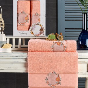Подарочный набор полотенец для ванной 50х90, 70х140 Merzuka CEREMONY хлопковая махра оранжевый