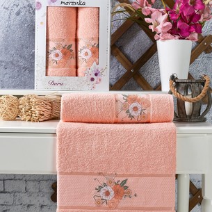 Подарочный набор полотенец для ванной 50х90, 70х140 Merzuka DURU хлопковая махра оранжевый