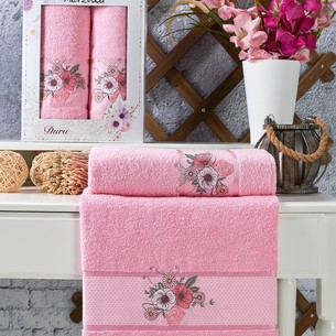 Подарочный набор полотенец для ванной 50х90, 70х140 Merzuka DURU хлопковая махра розовый