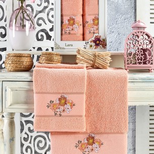 Подарочный набор полотенец для ванной 50х90, 70х140 Merzuka LARA хлопковая махра оранжевый