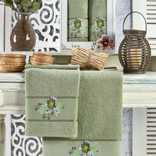 Подарочный набор полотенец для ванной 50х90, 70х140 Merzuka LARA хлопковая махра зелёный