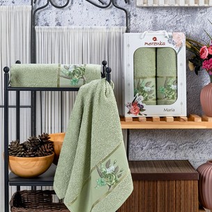 Подарочный набор полотенец для ванной 50х90, 70х140 Merzuka MARIA хлопковая махра зелёный
