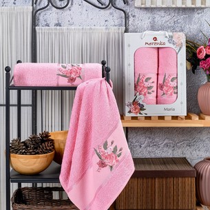 Подарочный набор полотенец для ванной 50х90, 70х140 Merzuka MARIA хлопковая махра розовый