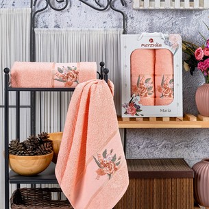 Подарочный набор полотенец для ванной 50х90, 70х140 Merzuka MARIA хлопковая махра оранжевый