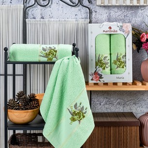 Подарочный набор полотенец для ванной 50х90, 70х140 Merzuka MARIA хлопковая махра фисташковый