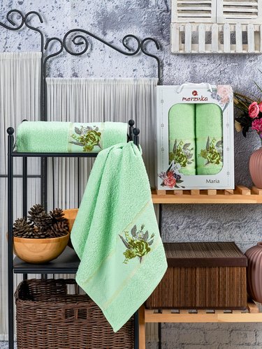 Подарочный набор полотенец для ванной 50х90, 70х140 Merzuka MARIA хлопковая махра фисташковый, фото, фотография