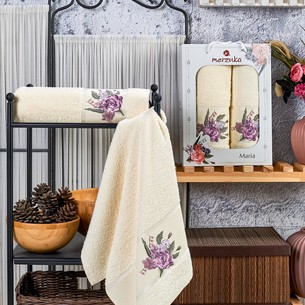 Подарочный набор полотенец для ванной 50х90, 70х140 Merzuka MARIA хлопковая махра экрю