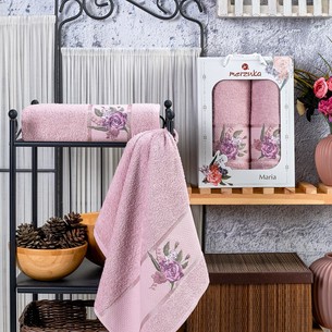 Подарочный набор полотенец для ванной 50х90, 70х140 Merzuka MARIA хлопковая махра светло-розовый