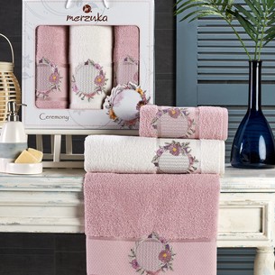 Подарочный набор полотенец для ванной 50х90(2), 70х140(1) Merzuka CEREMONY хлопковая махра розовый
