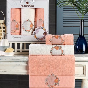 Подарочный набор полотенец для ванной 50х90(2), 70х140(1) Merzuka CEREMONY хлопковая махра оранжевый