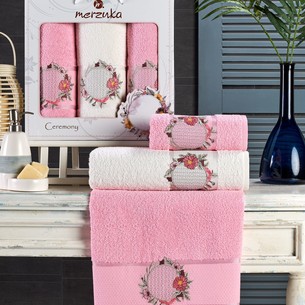 Подарочный набор полотенец для ванной 50х90(2), 70х140(1) Merzuka CEREMONY хлопковая махра светло-розовый