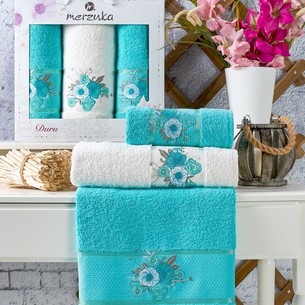 Подарочный набор полотенец для ванной 50х90(2), 70х140(1) Merzuka DURU хлопковая махра бирюзовый