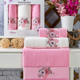 Подарочный набор полотенец для ванной 50х90(2), 70х140(1) Merzuka DURU хлопковая махра розовый
