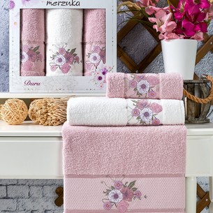 Подарочный набор полотенец для ванной 50х90(2), 70х140(1) Merzuka DURU хлопковая махра светло-розовый