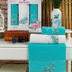 Подарочный набор полотенец для ванной 50х90(2), 70х140(1) Merzuka EVA хлопковая махра бирюзовый