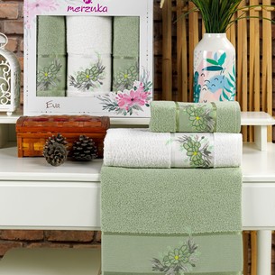 Подарочный набор полотенец для ванной 50х90(2), 70х140(1) Merzuka EVA хлопковая махра зелёный
